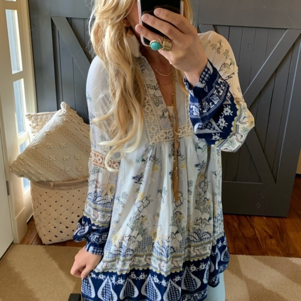 Boho Long Sleeve Floral Print Tunic Dress - Picture 3 of 7
